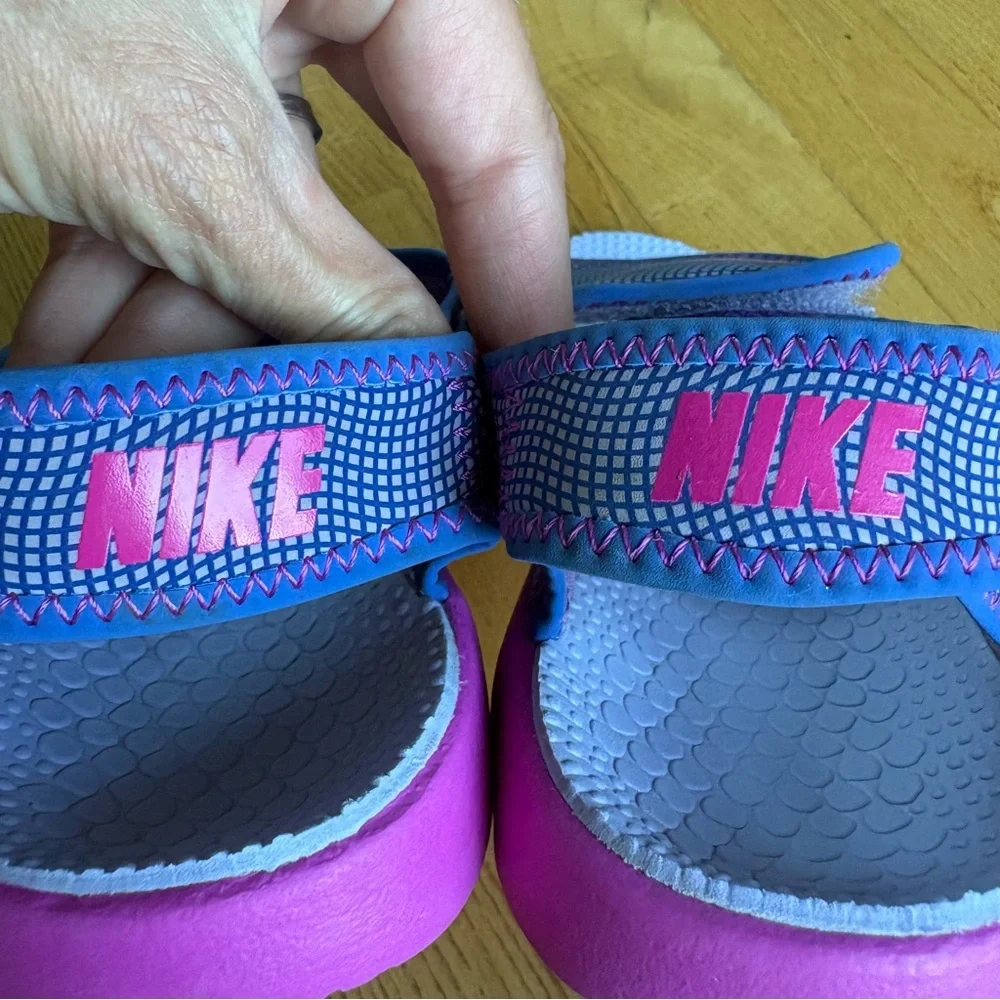 Nike Sunray Adjust 4 Sandals Shoes Hydrangeas Comet Blue Pink Youth Girls Size 3 - Picture 12 of 13